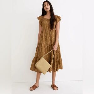 Madewell Mustard Brown Floral Tiered Maxi Dress